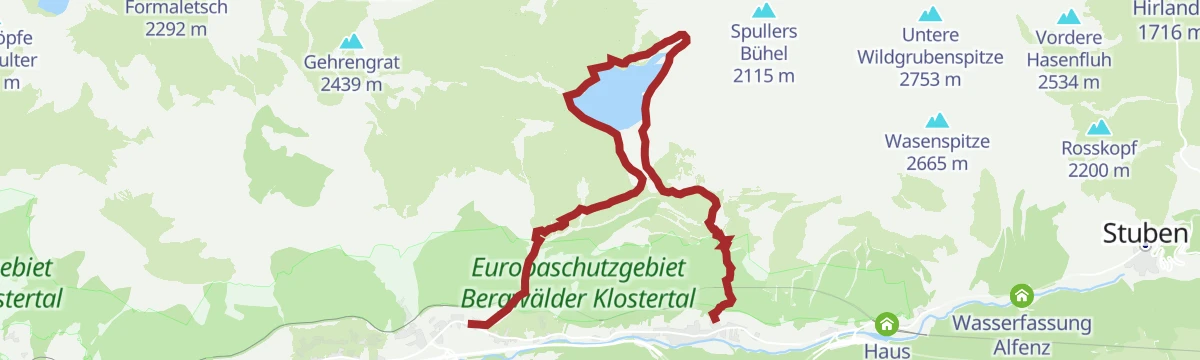 Route map: Wald am Arlberg - Spullersee - Klösterle